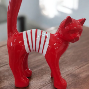 Stylowa Figura Dekoracyjna Czerwony Kot w Pasy – Nowoczesna Ozdoba Retro