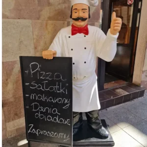 Duża Figura Reklamowa Kucharz z Tablicą Kredową Menu – Ozdoba do Restauracji i Pizzerii