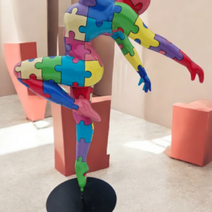 Nowoczesna Rzeźba Abstrakcyjna Kolorowa Postać Puzzle – Artystyczna Figura Ogrodowa