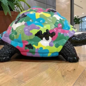 Kolorowa Figura Ogrodowa Żółw Puzzle – Artystyczna Ozdoba z Żywicy